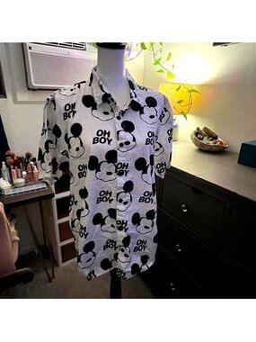 White & Black MICKEY Graphic Short-Sleeve Shirt - Oh Boy Print